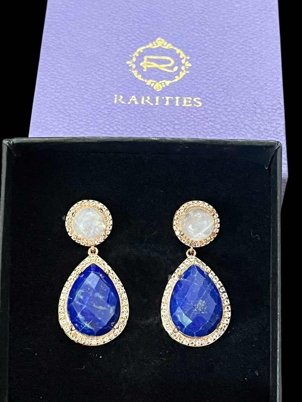 Rarities Carol Brodie earrings lapis lazuli moonstone gold-plated 925 silver